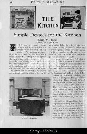 Das 1916 vom Architekten Max L. Keith veröffentlichte Keith's Magazine zeigt Illustrationen für Hausgestaltung, Grundrisse und Baukosten. Jede Ausgabe bietet Einblicke in Wohnbau, Innenarchitektur und Landschaftsgestaltung sowie Werbung für Wohnmöbel und -Materialien. Zu den Themen gehören Entwürfe für Schulen und Kirchen. Stockfoto
