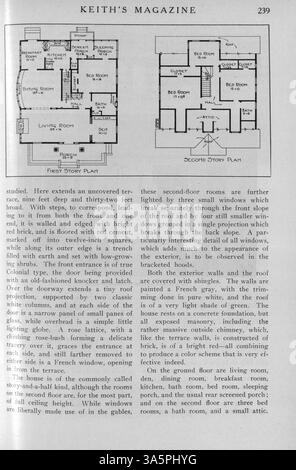 Keith's Magazine, 1916, veröffentlicht zwölf monatliche Ausgaben, die sich mit Hausentwürfen, architektonischen Grundrissen und Baukosten befassen. Die Artikel umfassen Inneneinrichtung, Landschaftsgestaltung und Baumaterialien sowie Werbung für Möbel und Wohnaccessoires. Die Publikation enthält Pläne für Wohn- und öffentliche Gebäude. Bei einigen Problemen fehlen Seiten. Stockfoto