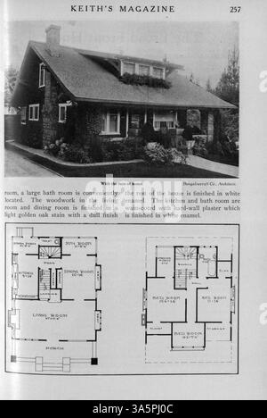 Keith's Magazine on Home Building, 1916, enthält zwölf Ausgaben mit Hausentwürfen, Fotos, Grundrissen und Kostendetails. Das Magazin enthält Artikel über Wohnbau, Innenarchitektur, Landschaftsgestaltung und Baumaterialien. Einige Ausgaben enthalten Pläne für Schulen und Kirchen. Bei bestimmten Problemen fehlen Seiten. Stockfoto