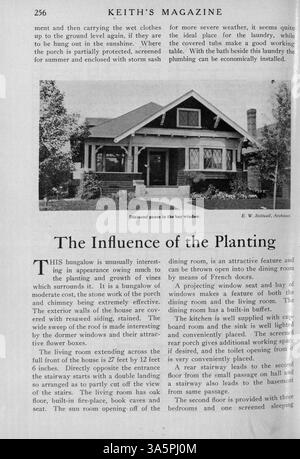 Keith’s Magazine, das 1916 von Max L. Keith veröffentlicht wurde, enthält monatliche Ausgaben mit Hausentwürfen, Illustrationen, Grundrissen und detaillierten Beschreibungen der Baukosten. Es bietet auch Artikel über Inneneinrichtung, Landschaftsgestaltung und Baumaterialien. Einige Ausgaben bieten Pläne für Kirchen und Schulen. Stockfoto