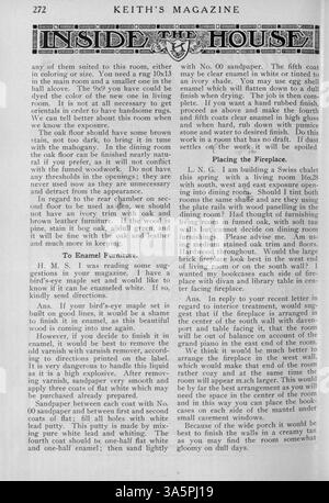 Das Keith’s Magazine, das 1916 vom Architekten Max L. Keith monatlich veröffentlicht wurde, zeigt Illustrationen, Fotografien und Grundrisse. Das Magazin bietet Baukosten und detaillierte Beschreibungen. Es enthält auch Artikel über Inneneinrichtung, Landschaftsgestaltung und Werbung für Wohnmöbel und Baumaterialien. Einige Ausgaben enthalten Pläne für Schulen und Kirchen. Seiten fehlen auf einigen Volumes. Stockfoto