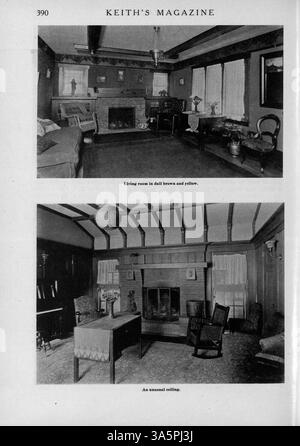 Keith’s Magazine on Home Building, 1916, ist eine historische Publikation, die Hausentwürfe mit Grundrissen, detaillierten Baukosten und Ideen für die Innenarchitektur anbietet. Max L. Keith, der Architekt von Minneapolis, umfasst auch Werbung für Landschaftsgestaltung und Baumaterial. Einige Ausgaben betreffen nicht-Wohnbauentwürfe wie Kirchen und Schulen und enthalten fehlende Seiten in bestimmten Bänden. Stockfoto