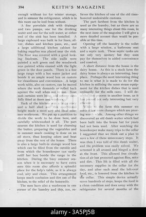 Keith's Magazine on Home Building, 1916, enthält monatliche Ausgaben zu Wohnentwürfen, Grundrissen, Baukosten und Artikeln über Inneneinrichtung und Landschaftsgestaltung. Das Magazin bietet Werbung für Produkte für den Wohnungsbau, darunter Materialien und Möbel. Zu den Themen gehören Entwürfe für Schulen und Kirchen. Fehlende Seiten werden für bestimmte Volumes aufgezeichnet. Stockfoto
