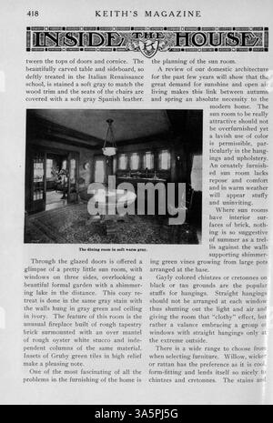 Keith’s Magazine, eine 1916 erschienene Publikation des Architekten Max L. Keith, präsentiert Grundrisse für Häuser in verschiedenen Architekturstilen, einschließlich detaillierter Beschreibungen der Baukosten. Das Magazin enthält auch Artikel über Wohnkultur, Landschaftsplanung und Baumaterialien. Stockfoto
