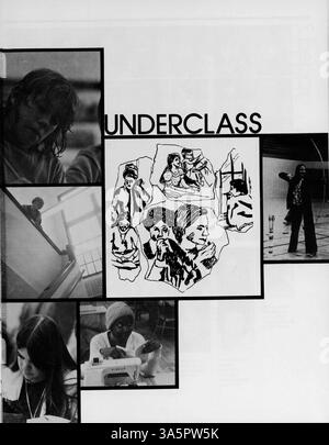 Das Collage Jahrbuch 1975 der Marshall University erfasst das Leben der Schüler, die Lehrkräfte, die Sportmannschaften, die Vereine und die Veranstaltungen aus dem Schuljahr 1974-1975. Stockfoto