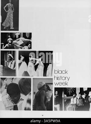 Das Jahrbuch der Marshall University, Collage, 1975, zeigt Aktivitäten, Leistungen der Studenten, Clubs, leichtathletik und Fakultätsbeiträge aus dem Schuljahr 1974-1975. Stockfoto