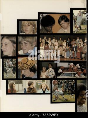 Das Jahrbuch der Marshall University, Collage, 1975 dokumentiert eine Vielzahl von Schüleraktivitäten, Sportmannschaften, Beiträgen an Lehrkräften und bedeutenden Veranstaltungen aus dem Schuljahr 1974-1975. Stockfoto