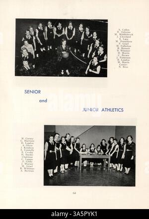 Dieses Jahrbuch der High School aus dem Jahr 1952 dokumentiert Schüleraktivitäten, Leichtathletik, Beiträge der Fakultät und Schulveranstaltungen aus dem Schuljahr 1951-1952 am Northrop Collegiate. Stockfoto
