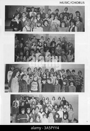 Das Jahrbuch 1981 von Minnetonka East Jr. High bewahrt die Erinnerungen an Schüler, Lehrer und die wichtigsten Ereignisse des Jahres, von Leichtathletik über akademische Vereine bis hin zu Gemeindeaktivitäten. Stockfoto