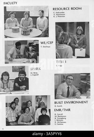 Ein Rückblick auf das Jahrbuch 1981 der Minnetonka East Junior High, das die akademischen und außerschulischen Höhepunkte des Schuljahres dokumentiert. Stockfoto
