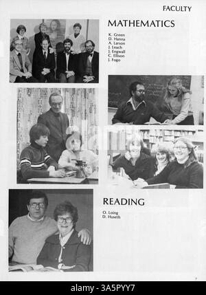 Das Jahrbuch der Minnetonka East Junior High 1981 zeigt die Leistungen, den Sport, die Vereine und das Studentenleben des akademischen Jahres. Stockfoto