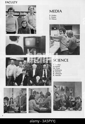 Das Jahrbuch der Minnetonka East Junior High 1981 erinnert an die Schüler, Sportmannschaften, Vereine und Veranstaltungen des Schuljahres. Stockfoto