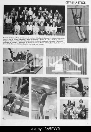 Dieses Jahrbuch 1981 beschreibt die Aktivitäten und Leistungen von Minnetonka East Jr. High-Students, von Klassenzimmern bis hin zu außerschulischen Clubs und Sportarten. Stockfoto