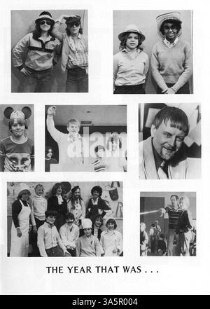 Dieses Jahrbuch 1981 von Minnetonka East Jr. High liefert eine visuelle Aufzeichnung der akademischen und außerschulischen Aktivitäten, die während des Schuljahres stattfanden. Stockfoto