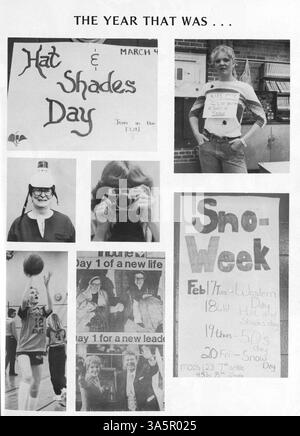 Das Jahrbuch 1981 von Minnetonka East Jr. High bietet einen Einblick in das akademische Jahr der Schule, das Leistungen der Schüler, Leichtathletik und gesellschaftliche Veranstaltungen umfasst. Stockfoto