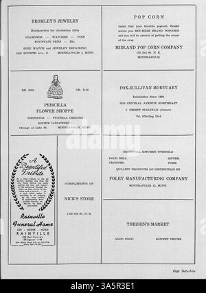 Die Ausgabe 1947 des Paduanischen Jahrbuchs der St. Anthony High School beleuchtet die Schüler, Lehrkräfte, Leichtathletik und außerschulischen Aktivitäten des Schuljahres 1946-1947. Stockfoto