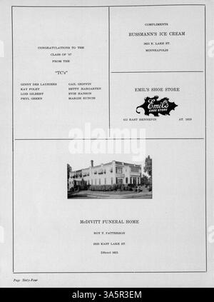 In diesem Jahrbuch 1947 von der St. Anthony High School sind die Schülerschaft, die Leichtathletik, die Vereine, die Fakultät und die wichtigsten Ereignisse aus dem akademischen Jahr 1946-1947 dokumentiert. Stockfoto