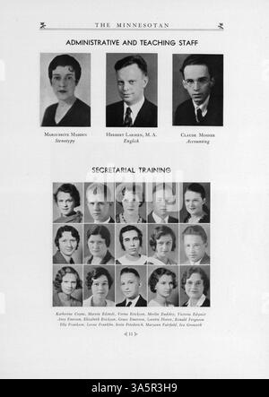 Dieses Jahrbuch 1933 von Minnesota School of Business dokumentiert Schüler, Lehrer und Veranstaltungen des Schuljahres 1932-1933. Stockfoto
