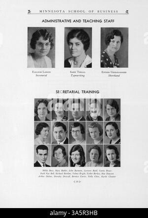 Das Minnesotan Jahrbuch 1933 der Minnesota School of Business zeichnet Studenten, Lehrer und große Veranstaltungen aus dem akademischen Jahr 1932-1933 auf. Stockfoto