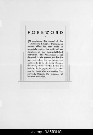 Das Jahrbuch 1933 von Minnesota School of Business erfasst Studenten, Dozenten und bedeutende Ereignisse aus dem akademischen Jahr 1932-1933. Stockfoto