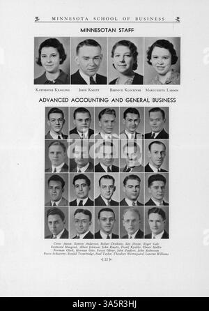 Das Jahrbuch 1933 der Minnesota School of Business erfasst die Studenten, Lehrkräfte und Schlüsselveranstaltungen des akademischen Jahres 1932-1933. Stockfoto