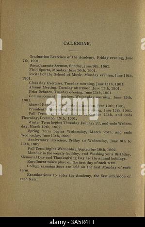 Der akademische Katalog des Carleton College 1900-1901 enthält Kurse, Studentenzusammenstellungen, Fakultätsmitglieder, Abteilungen, historische Informationen, Ehrendoktorwürde und Zulassungsvoraussetzungen. Stockfoto