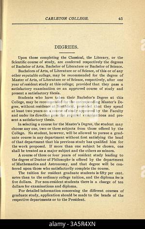 Der akademische Katalog 1900-1901 vom Carleton College enthält detaillierte Auflistungen von akademischen Programmen, Lehrkräften und Studenten sowie historische und administrative Details. Stockfoto