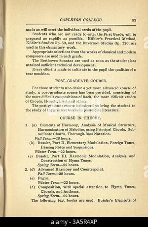 Im Katalog des Carleton College 1900-1901 werden die Kurse, die Fakultät, die Studierendenschaft, die Angebote der Abteilung, die Zulassungsvoraussetzungen, und die akademische Geschichte der Institution. Stockfoto