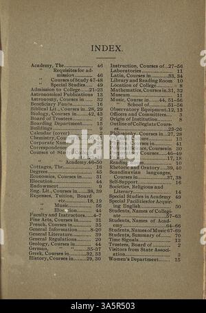 Dieser Katalog vom Carleton College bietet einen detaillierten Überblick über Kurse, Studentenlisten und Fakultäten aus dem akademischen Jahr 1900-1901. Stockfoto