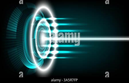 Futuristischer Leuchtkreis mit Computerplatinenmuster. Lichtenergie. SCI fi Elemente. Elektro-Lichteffekt. Cyber-Raum. Digitale Technologie BA Stockfoto