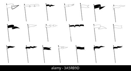 Retro-Wimpel-Flaggen, Banner-Anhänger und winkende leere Schilder auf Fahnenmasten, Vektorsymbol. Sportcamp oder Universität und Varsity Royal Club Wimpelfahnen Stock Vektor