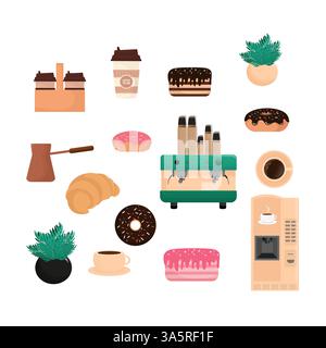 Flaches schwarzes Muster auf weißem Hintergrund. Symbol mit schwarzer Linie. Grafik für Kinder. Coffee-Shop-Werkzeuge, tolles Design für jeden Zweck. Kochen von Speisen. Flacher Vektor. Stock Vektor