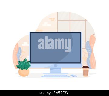 Moderner Bürobereich, großartiges Design für jeden Zweck. Hintergrund-Vektor-Illustration. Flache Zeichentrickvektorillustration. Innenraum. Heim-Arbeitsplatz Stock Vektor