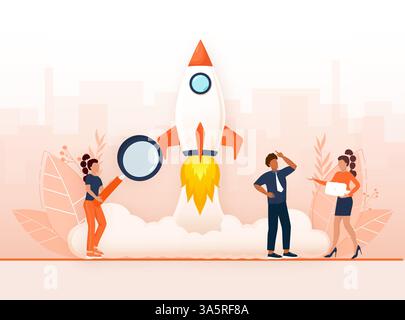 Starten Sie ein neues Geschäftsprojekt. Idee durch Planung und Strategie, Zeitmanagement, Realisierung. Vektorabbildung Stock Vektor