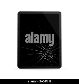 Gebrochene Glastablette auf weißem Hintergrund. Vektorgrafik des Smartphones. Vektordesign. Stock Vektor