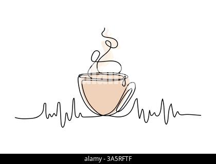 Abstraktes Symbol mit Line Coffee. Durchgehende einzeilige Zeichnung. Vektorhandzeichnung. Stock Vektor