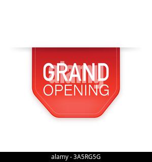 Großes rotes Band zum Öffnen isoliert auf weißem Hintergrund. Rotes Etikett, Banner für alle Zwecke. Vektorabbildung. Stock Vektor