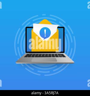 Alert Mail Laptop, tolles Design für jeden Zweck. Flacher Vektor. E-Mail-Symbolvektor. Umschlagzeichen. Informationserinnerung. Stock Vektor