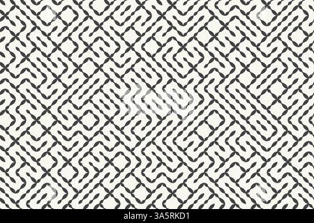 Monochromer Technologiehintergrund, abstrakte geometrische bg mit zufällig platzierten Designelementen, nahtlose Vektormuster komplizierte verbundene Formen im chao Stock Vektor
