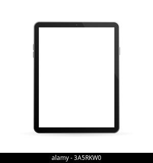 Moderne Taste mit schwarzem leerem Tablet auf weißem Hintergrund für das Design mobiler Apps. Isolierter schwarzer Hintergrund. Stock Vektor
