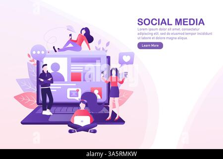 Menschen in sozialen Medien. Illustration für digitales Marketing. Digitale Kommunikation. Bilderrahmen. Social-Media-Leute im Cartoon-Stil. Isometrischer Vektor Stock Vektor