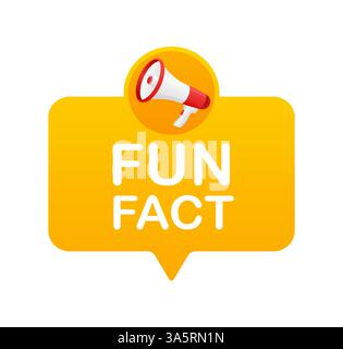 Lustige Tatsache. Abzeichen mit Megaphon-Symbol. Illustration des flachen Vektors auf weißem Hintergrund. Stock Vektor