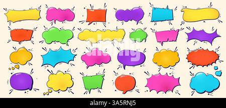 Große Sammlung leerer Farb-Comic-Sprechblasen Halbtonpunkte. Stock Vektor
