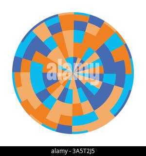 Ein dynamisches und lebendiges Globus-Design zeigt ein farbenfrohes Muster in Blau-, Orange- und Gelbtönen. Die geometrischen Formen erzeugen einen ansprechenden visuellen Effekt, der die globale Einheit repräsentiert. Stock Vektor