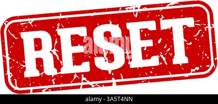 Stempel zurücksetzen. Rechteckiges Zeichen auf transparentem Hintergrund isoliert zurücksetzen Stock Vektor