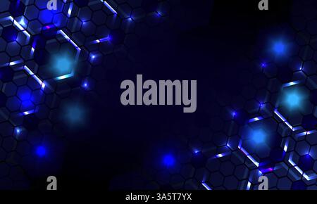 Blauer Sechseck-Muster Hintergrund, abstrakter dunkelblauer Verlauf diagonales Licht und Linie sechseckige Form Dekoration Hintergrund, einfache polygonale Elemente. Stock Vektor