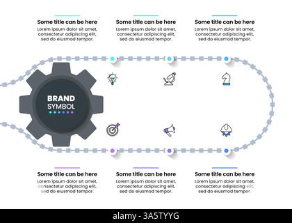 Infografik-Vorlage mit Symbolen und 6 Optionen oder Schritten. Zahnrad. Kann für Workflow-Layout, Diagramm, Banner, webdesign verwendet werden. Vektorgrafik Stock Vektor