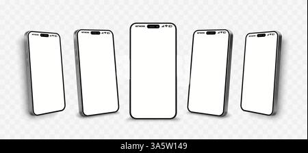 Smartphone-Modell, 3D-Telefon einstellen, transparenter Hintergrund. Vektorabbildung Stock Vektor