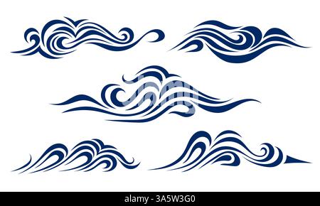 Stellen Sie Wellenelemente flach ein. Stock Vektor