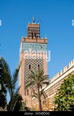 Afrika, Marokko, Marrakesch, Minarett der Moschee al-Mansur Stockfoto